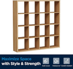 Jpiziso 16-Cube Storage Organizer Bookcase, Thick Frame Wood Grain Storage Shelf, Rectangular Cube Open Back Display Unit, 48.8x9.4x48.8 Inches for Living Room, Bedroom, Home Office, Natural Wood
