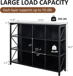 VAKATRELL 12 Cube Storage Organizer Bookshelf, Industrial Horizontal Bookcase, Accent Cubby Shelf, Corner Bookcase for Living Room, Home Office, 11.8" D x 47.6" W x 38.2" H, Black