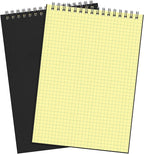 Engrowtic 2 Pack Graph Paper Spiral Notepad A5 Top Wirebound Notepad Grid Notebook Steno Pads Memo Notebook Grid Paper 140 Pages for Writing Sketching Drawing Office Supplies (Black (internal Yellow))