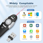 QUI Presentation Clicker Wireless Presenter Remote Clicker for PowerPoint Presentation Remote, PowerPoint Slide Advancer for Mac/Windows/Linux, Google Slide/PPT/Keynote, USB A&C, Black