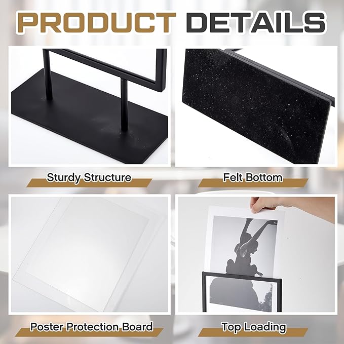 Zhengmy 2 Pcs Tabletop Sign Holder with Flat Base 11" x 8.5" Double Sided Countertop Sign Holder Vertical Desktop Display Stand Metal Poster Display Stand for Office Store Restaurant Hotels, Black