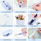 Gawsey Desk Organizers and Accessories Set with 360-Degree Rotating Pen Holder, Tape Dispenser, Stapler, Staple Remover, 1000 Staples, Tape, Clips Set, Ruler, Scissor, Pen