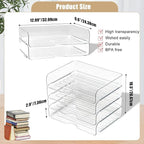 Clear Stackable Paper Trays 4 Pack, PET Letter Tray Desk Organizer, Desktop Organizers and Storage for Books, Magazines, Folders, A4 Size File Paper, Office Supplies
