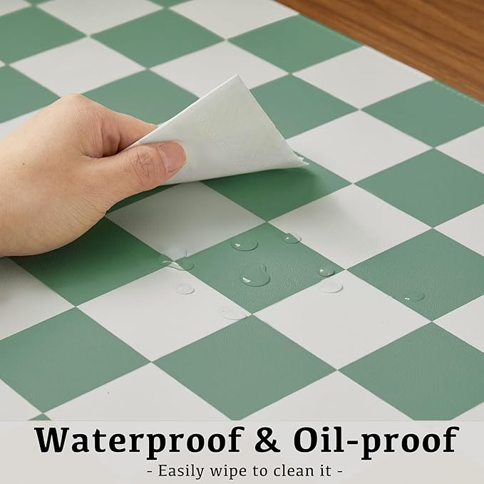 Ohocut Checkered Desk Mat, Large Cute Aesthetic Retro PU Leather Computer Laptop Desk Mat, Non-Slip Waterproof Mouse Keyboard Pad, Desk Writing Mat for Work/Home (Sage, 23.6" x 13.7")