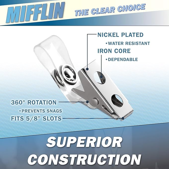 Mifflin-USA Horizontal No Zip Card Protector with Metal Clip and Vinyl Straps (Clear, 4x3 Inch, 100 Pack), Quick Load PVC ID Name Badge with Clips