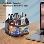 PUSU 360°Rotatable Remote Control Holder, PU Leather TV Remote Holder Caddy for Table, Bright and Colorful Art Supply Organizer Pen Holder, Multi-Functional Desk Organizer Living Room Office Decor