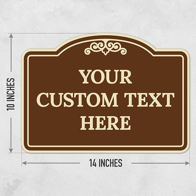 Custom Decorative Sign, Personalized Metal Sign for Business, Driveway, Home, Airbnb, Office Door Plaque, Brown Background Sign, 14x10 Inches, ACM, Fade Resistant, Made in USA by Sigo Signs