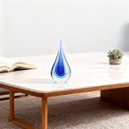 DOVDOV Blown Glass Sculpture, Blue Glass Art Collectible Statue, Unique Teardrop Ornament, Suitable for Office, Bookshelf, Dressing Table, Living Room Coffee Table, or Mantelpiece Display.
