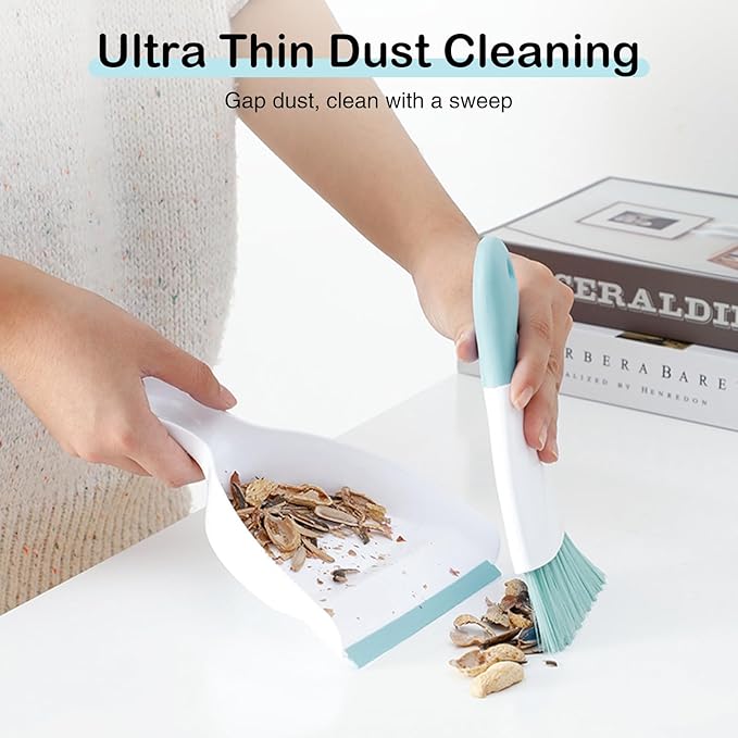 NACENA Mini Dustpan and Brush Set, Small Broom and Dustpan Set Dust Pan and Mini Hand Broom Dustpan and Broom Combo Compact for Home Table Keyboards Sofa Kitchen, Blue