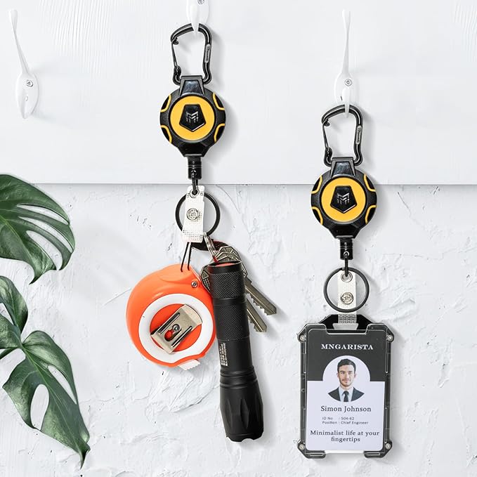 MNGARISTA 2-Pack Upgraded Retractable Keychain, 10 OZ Retraction, 31.5" Stainless Steel Cord, Heavy Duty Carabiner Badge Holder, ID Badge Reel with Badge Strap and Key Ring