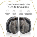 Nature's Decorations A Quality Black Agate Geode Bookends - Heavy Duty with Non-Skid Rubber Bumpers for Shelves, Office, Home Decor - Cool Crystal Stone (1 Pair 3-4 LB)