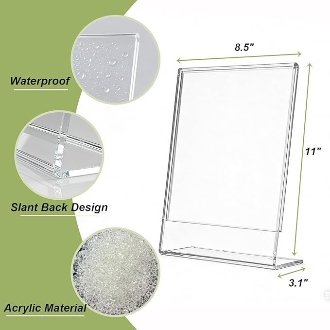 SVOPY 6 Pack Acrylic Sign Stand Holders, 8.5 x 11 Clear Plastic L Shape Table Paper Display Stand, Suit for Displaying Posters, Picture, Flyers, Menu