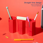AonT Design Small Desk Organizer - Red Pen Tray & Holder (Multi-Compartment) (Made in Korea) – Modern Office Storage Supplies Organizer and Aesthetic Decor for Accessories