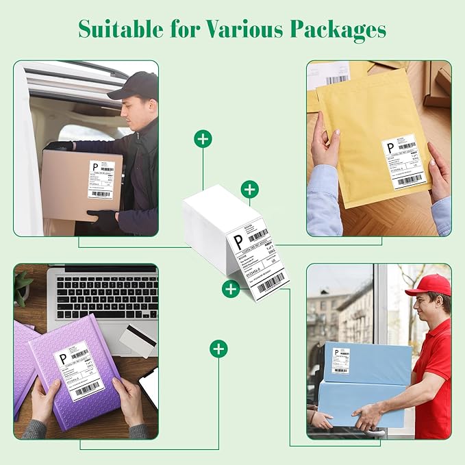 METRONIC Shipping Labels 4x6 500 PCS Fanfold Direct Thermal Labels, Perforated and Strong Adhesive Sticker Paper Thermal Printer Labels, Compatible with Rollo, JADENS, Phomemo, MUNBYN Printer