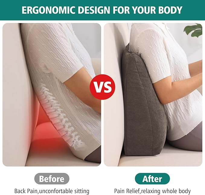 TANYOO Back Support Pillow for Recliner Soft Dual Layer Lumbar Support Pillow with Shredded Memory Foam Ergonomic Orthopedic Couch Lumbar Cushions for Elderly Lower Back Pain Relief Brown