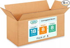 Medium Shipping & Moving Boxes 18 x 8 x 8 inches (5-Pack) - Extra Strength 200 lb vs Regular - Corrugated Medium Moving Boxes, Made in USA - Box for Packaging - Square Box by IDL Packaging
