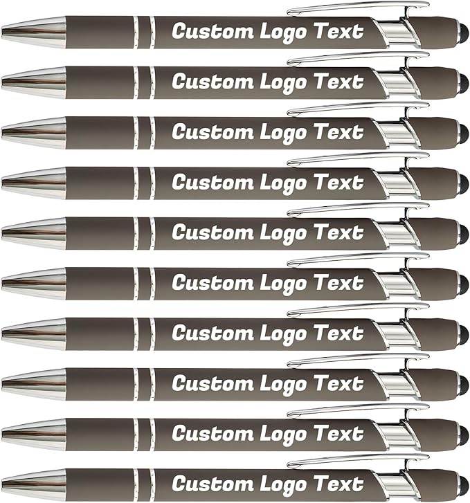HEYZARDA Personalized Pens with Name Text Logo Custom Ballpoint Pen for Business Office Events with Stylus for Touchscreen 100 Pcs Grey
