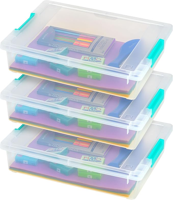 IRIS USA 6 Qt. Plastic Storage Bins Containers with Lids, 3 Pack, Small Sensory Bin, Craft Storage, Craft Organizers & Storage, Organizing Container for Home, Office & Art Supplies, Stackable, Clear