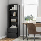 Tangkula 4 Shelf Bookcase with 2 Drawers, 74 Inch 4 Tiers Tall Open Bookshelf with 2 Slide-Out Drawers, Anti-toppling Device, Freestanding Wood Storage Shelf for Home Office (Black, 74" H)