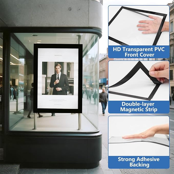 NUITPY 5 Pack Magnetic Sign Holder, 8.5in x 11in Self Adhesive Wall Mount Magnetic Document Holder, Magnetism Border Sign Holder with Transparent PVC Front Cover