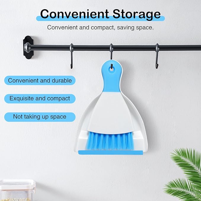 NACENA Mini Dustpan and Brush Set 2 Pack, Small Broom and Dustpan Set Dust Pan and Mini Hand Broom Dustpan and Broom Combo Compact for Home Table Keyboards Sofa Kitchen, Dark & Blue