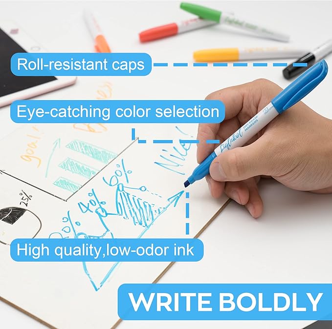 LiqInkol Dry Erase Markers Bulk 160 Pack 12 Colors of 127 Black and 33 Assorted Pens, Chisel Tip Whiteboard Markers for Home School and Office.