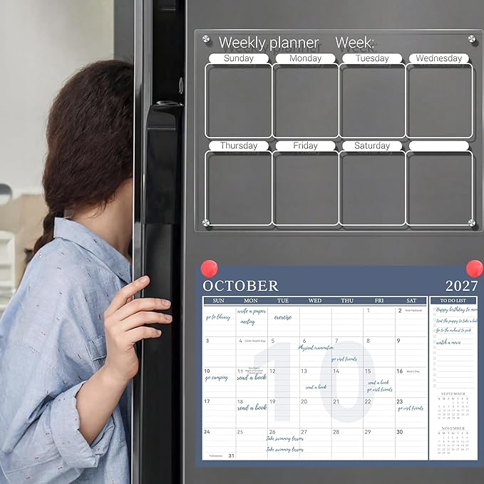 Yoment Desk Calendar 2026, Jan 2026-Dec 2027, 2026 Desk Calendar Large 17 x 12, 2026 Calendar with Plastic Cover, To-Do Lists, Leather Desktop Wall Calendar 2026-2027 for Office School Home, Blue