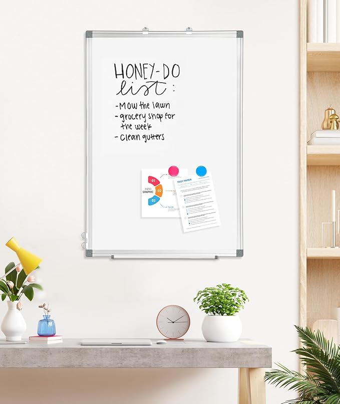 AMUSIGHT 2 Pack Double-Sided Magnetic Whiteboard, 36" x 24" Dry Erase Board, Aluminum Frame White Board for Wall, Hanging Mounting White Board Dry Erase Marker Board for Office, School, Home