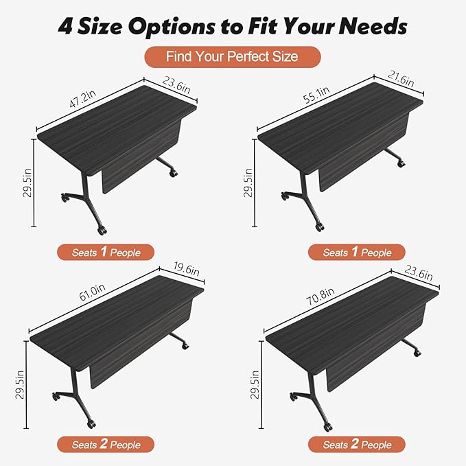 Goakwwuz Conference Room Table, Folding Conference Tables,Thicken Grey Tabletop,Flip Top Wooden Seminar Meeting Room Table for Conference Room Offices (10, BlackWoodGrain, 70.8”)