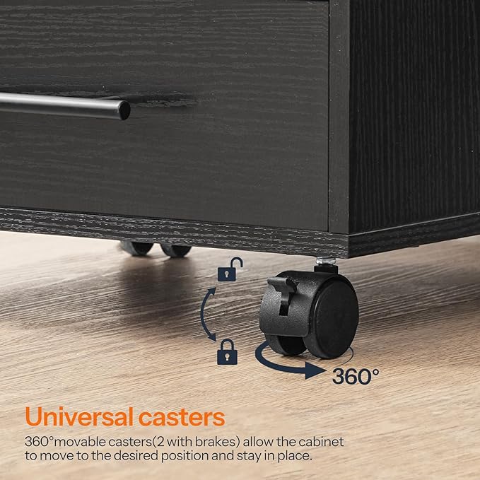 HOOBRO 5-Drawer File Cabinet, Office Cabinet with Drawers, Wooden Storage Cabinet with Wheels for Makeup, Home Office, Study, Easy Assembly, Black BK05WJ01