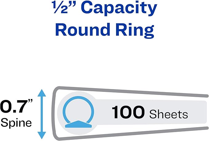 Avery Standard View 3 Ring Binder, 0.5" Round Rings, 100-Sheet Capacity, 0.7 Inch Wide Spine, 1 Black Binder, Ideal for Lightweight Organization and Occasional Referencing (17701)
