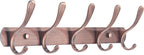 SKOLOO Coat Rack Wall Mount - Modern, Metal Wall Coat Rack with 5 Hooks, Sturdy Wall Hook Rack Rail for Hanging Coat, Jacket, Clothes, Hat, Red Copper