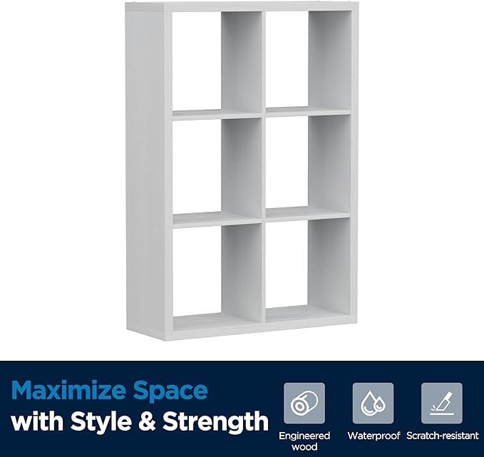 6 Cube Storage Organizer, 2x3 Cube Bookshelf, Cubby Storage Shelf, Wooden Organizer Shelf with Thickened Boards, for Closet Bedroom Home Office Living Room, 36.93" L x 9.37" W x 25.12" H, White