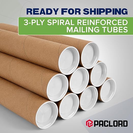 2" x 24" Reinforced Kraft Paper Mailing Tubes, Pack of 4 Tubes with 2 Caps Each – USPS Approved Poster Tube – Made in USA Cardboard Tube for Shipping and Storing Posters, Prints, Artwork, or Documents