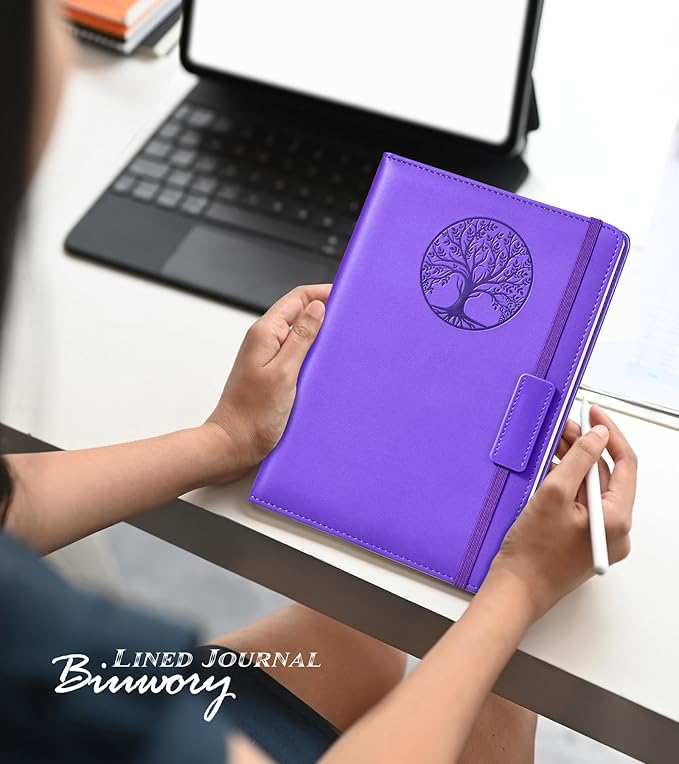 Biuwory Lined Journal Notebook for Women Men,256 Pages A5 Hardcover Leather Journals for Writing,Travel,Business,Work & School,College Ruled Notebooks for Note Taking,Diary Notepad 5.7"×8.3" purple