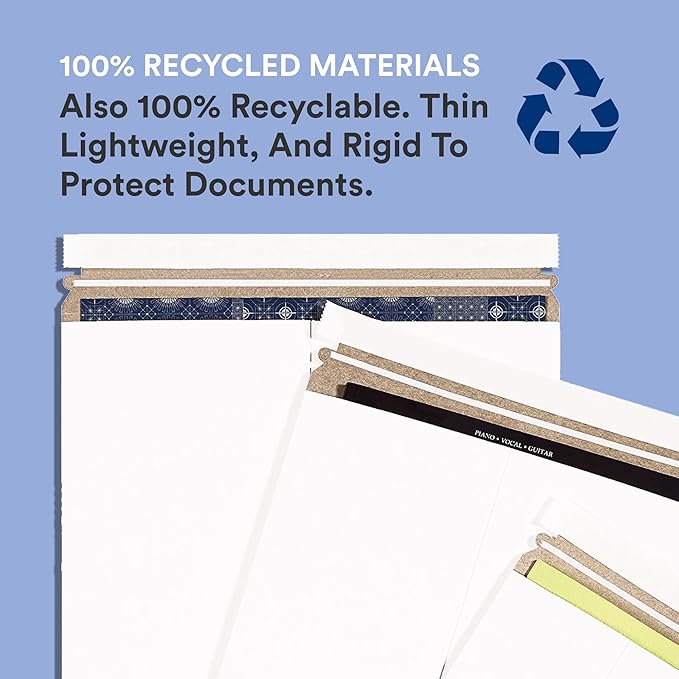BOX USA StayFlat Envelope 9"L x 11.5"W 100-Pack for Keeping Photos, Documents & Artwork Protected During Mailing and Shipping