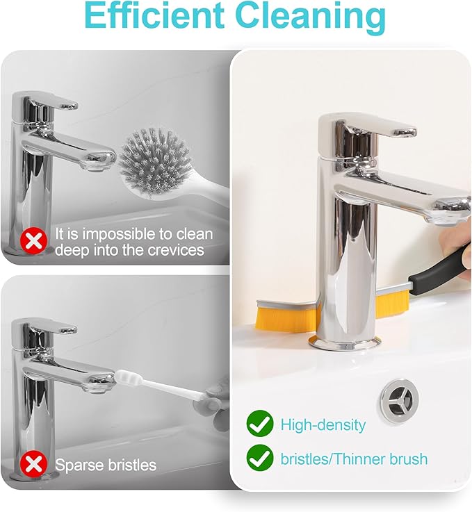 JOYMOOP 4 Pack Crevice Cleaning Brush, Black Hard Bristle Grout Brush, House Cleaning Supplies, Magnetic Gap Cleaning Brush for Kitchen, Bathroom, Window, Toilet, Multifunctional Cleaning Tools
