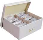Sprsthai Linen Photo Storage Box – Holds 1700 Photos, 24 Adjustable Dividers & 72 Labels Multi-Use Organizer for Photos, Envelopes, Recipes Beige