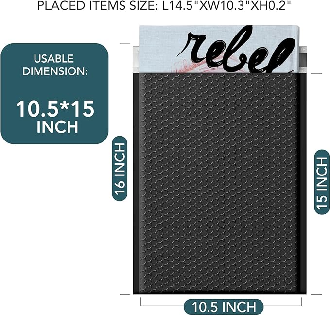 Metronic Large Bubble Mailers 10.5x16" 40 Pack Self Seal Black Padded Envelopes Strong Adhesion Mailing Envelopes Bubble Padded for Small Business Shipping Books Clothes Gifts