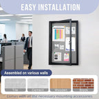 Homezelle Enclosed Bulletin Board 36"x24" Outdoor Weatherproof Cork Noticeboard with Locking Door Wall-Mounted Gray Fabric Black Aluminium Frame for Home, School, Office, Community, Hospital