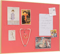 Lightomorrow Bulletin Board 23.6 x 17.7 inches, Coral Red Pin Board, Golden Aluminum Framed Fabric Cork Board with 10 Push Pins