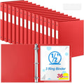 Henoyso 36 Pcs 3 Ring Binder 0.5 Inch Round Fits Letter Size 8.5'' x 11'' Paper Plastic Flexible Binder Bulk Holds 140 Sheets with 1 Pockets Versatile Organizer for Home Office School (Red)