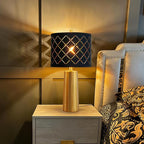 RORIANO 24" Modern Table Lamp for Living Room Bedroom, Gold Nightstand Resin Lamp with Black Grid Shade