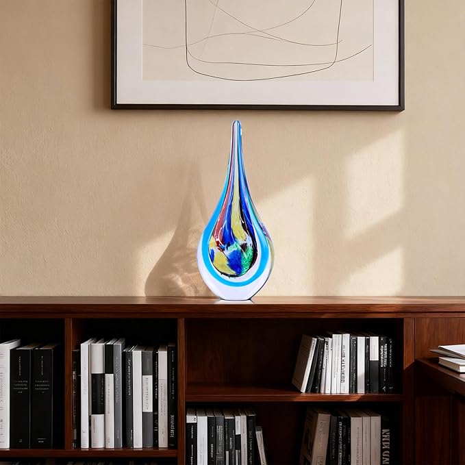 9" Tall Sculpture Hand Blown Glass Decor, Paperweight for Office Desk, Modern Glass Art Figurines Mediterranean Beach House Decor, Living Room Coffee Shelves Table Top Decoration (Multicolor)