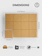 Bumusty Large Cork Board 47"x35" Alternative - 12 Pack Felt Wall Tiles with 70 Safe Removable Adhesive Tabs, 30 Pushpins, Cork Boards for Walls Pin Board Tack Board Cork Board (Longan Yellow)