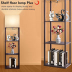 RUNTOP Plus - Floor Lamp with Shelves, Wide Shelf Lamp, Shelf Floor Lamp with 15W LED Bulb, 3 Colors Temperature, Memory Function, Large Display Storage, Standing Lamps for Living Room, Bedroom, Wood