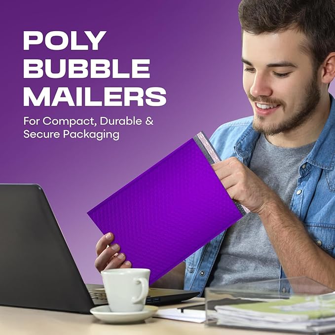 Purple 10x13 Inch Poly Bubble Mailers |Self Seal Padded Envelopes for Thick books | Air Cushioned Bubble Mailer | Usable Size 9.5x13 | Waterproof Lightweight Mailing Shipping Bags | 100 Pack Bulk