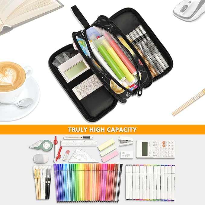 BOENLE Solar System Space Planets Pencil Case Box Boys Girls Large Pencil Pouch with Zipper Compartments Big Capacity Stationery Pen Bag Organizer for Kids Teens Adults School