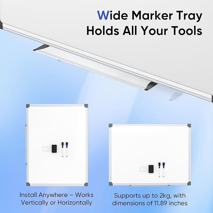 VUSIGN 18" x 12" Small Magnetic Whiteboard for Wall, Dry Erase Board with Silver Frame, Hanging White Board for Office, Home, School, Dorm – Includes Markers, Magnets & Eraser