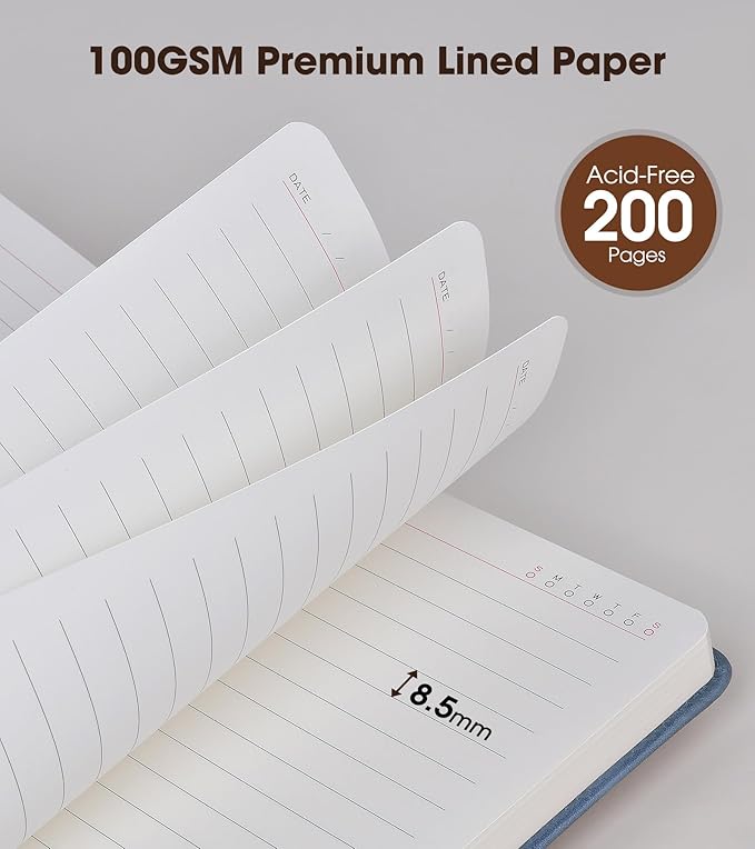 vfaejll A5 Lined Leather Journal Notebook,Hardcover Journal Set with Pen and Gift Box,100Pages 100gsm Thick Ruled Paper Daily Diary for Men Women School,Travel,Business,Work,Writing 5.9" X 8.4"